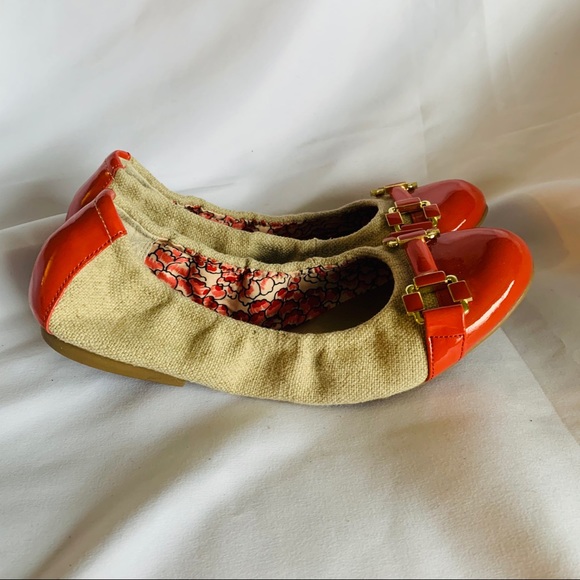 TAHARI Orange Leather & Fabric Ballet Flats - Picture 3 of 3
